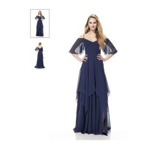 Theia Womens Chiffon Full Length Dress Size 12 Prom Evening Gown Navy Blue NWT